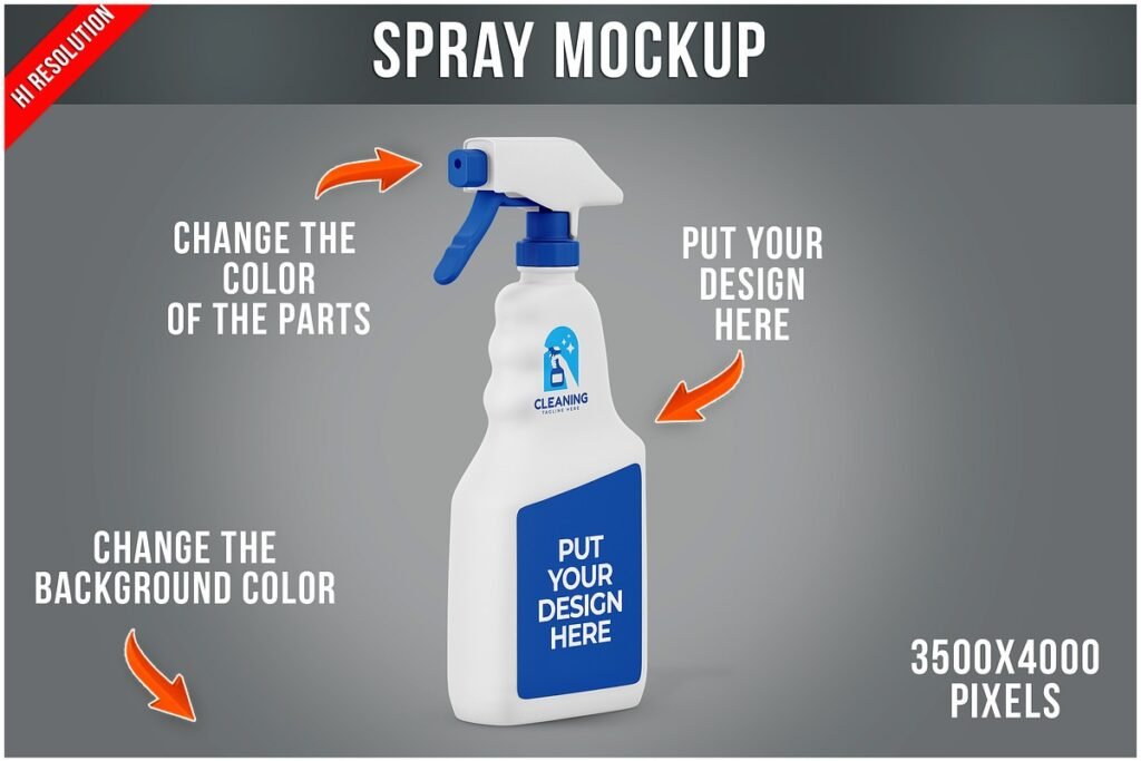Colored Glossy Spray Bottle Mockup