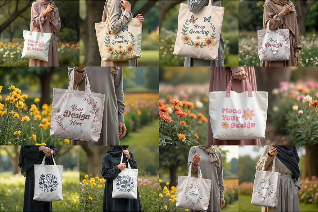 Women Holding Canvas Tote Bag Mockup