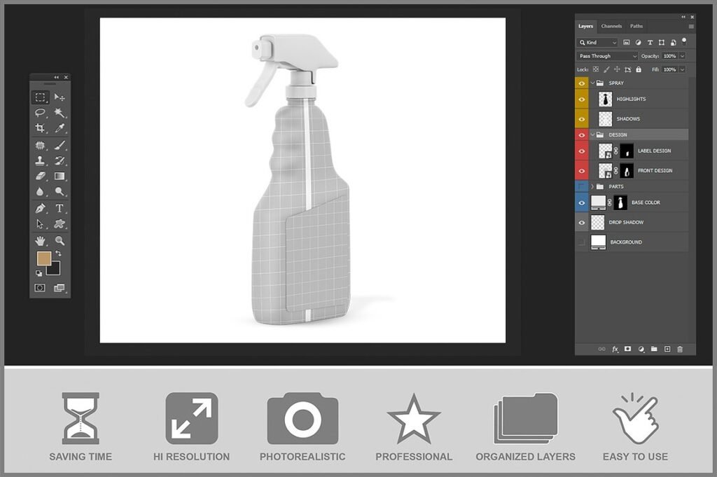 Colored Glossy Spray Bottle Mockup