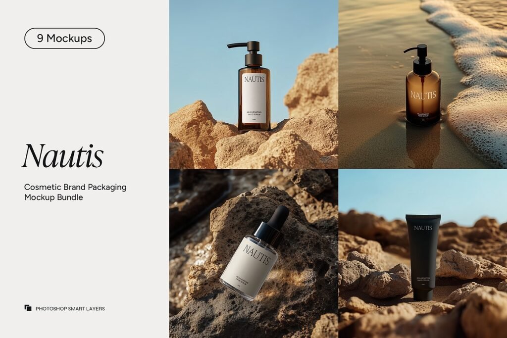 Coastal Cosmetic Bottle Mockups