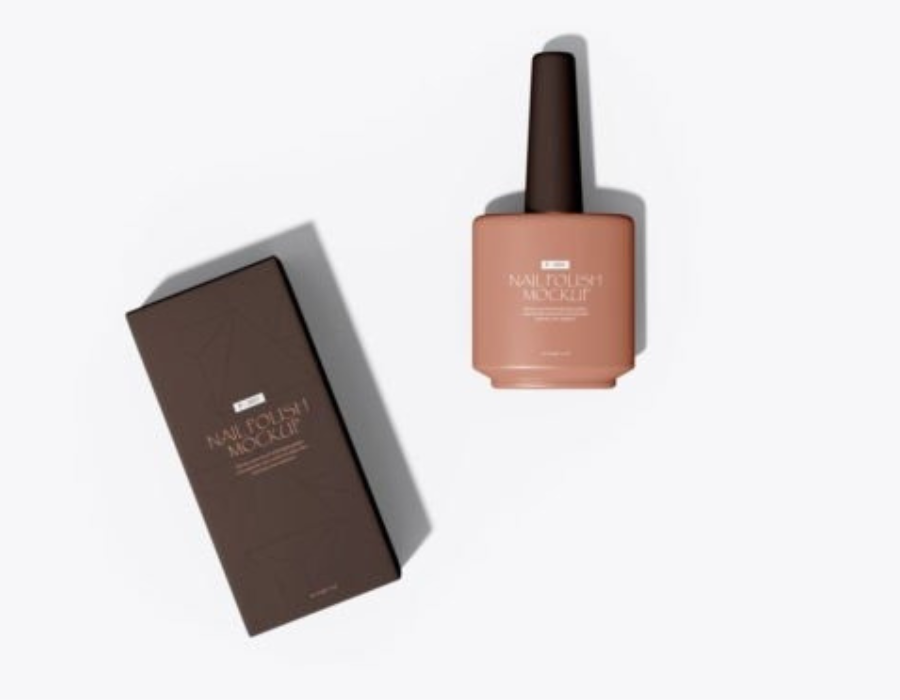 Nail Polish Bottle with Box PSD Mockup