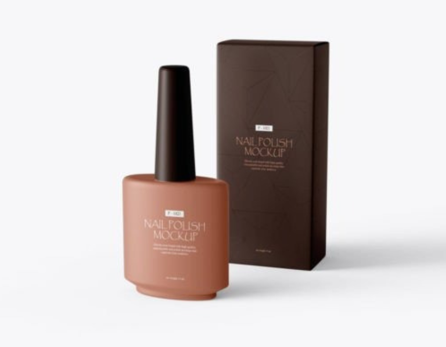 Nail Polish Bottle with Box PSD Mockup