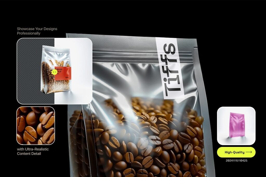 Transparent Coffee Bag Pouch Mockup