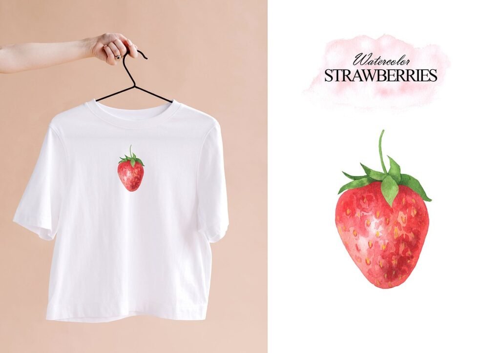 Watercolor strawberry clipart set
