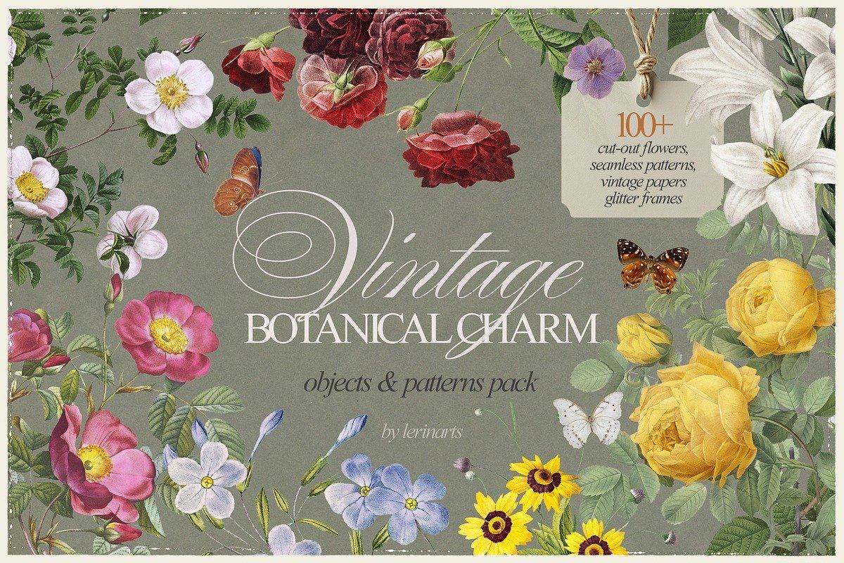 Vintage Botanical Charm Collage Pack